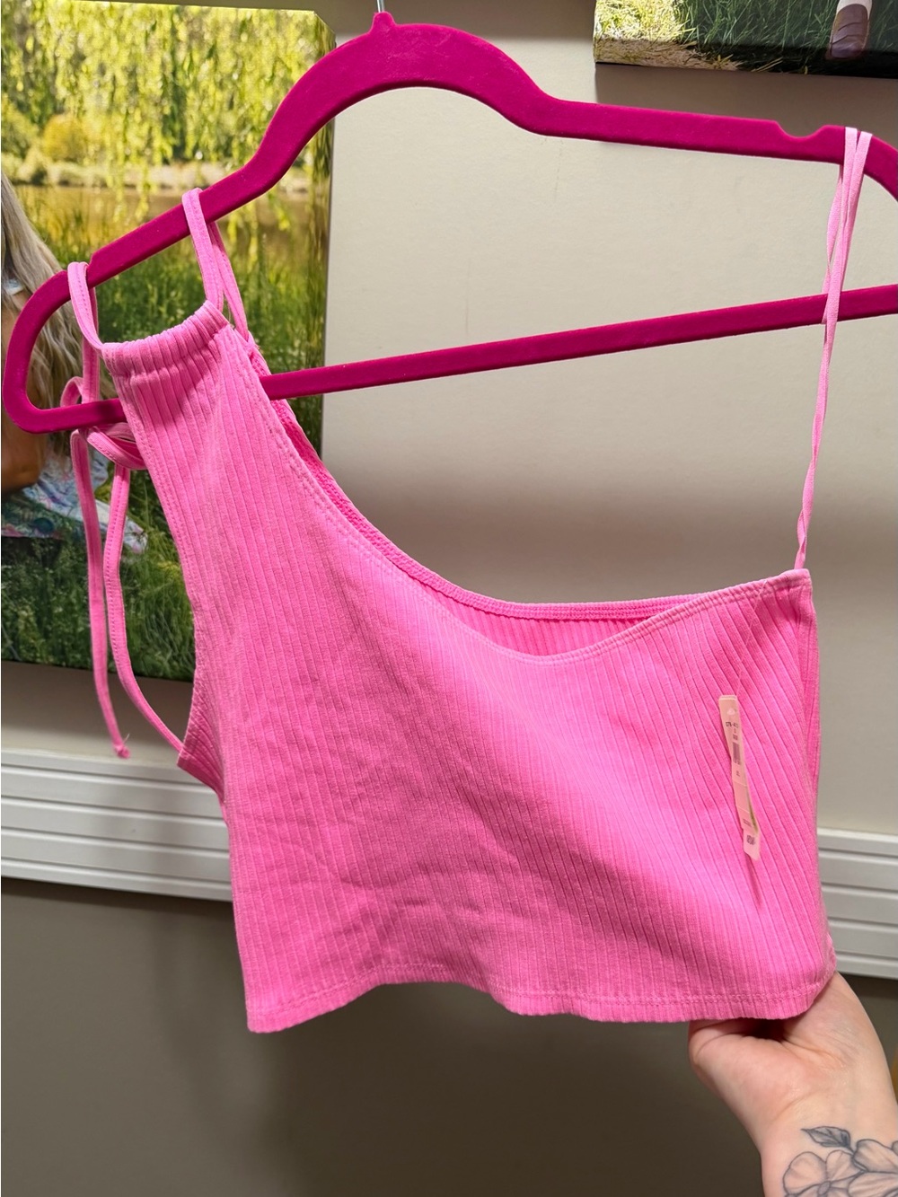 aerie Ribbed One-Shoulder Crop Top - Neon Pink